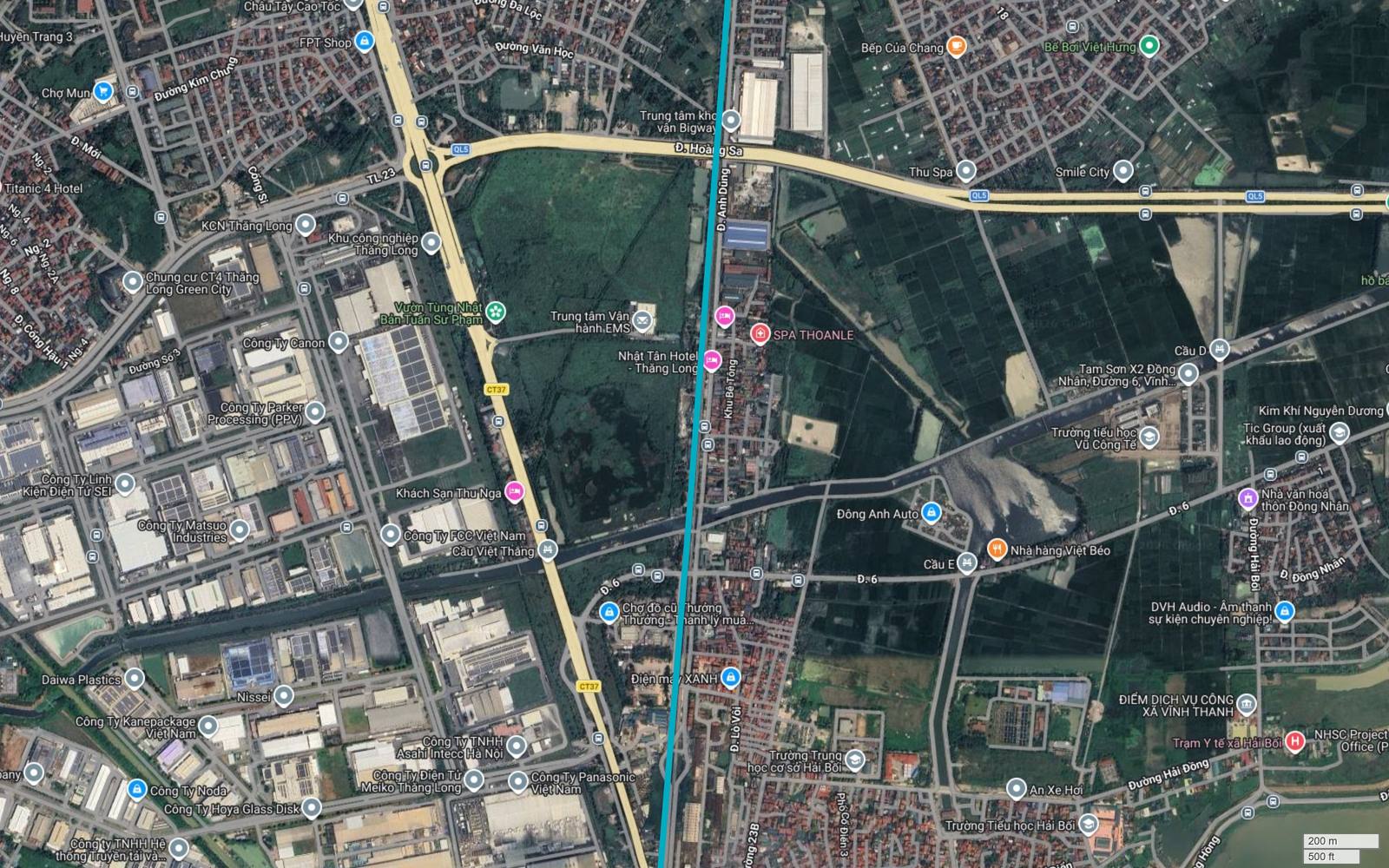 Tuyến metro số 6 Hà Nội cắt Quốc lộ 5 kéo dài tại đường Hoàng Sa ngay cửa ngõ Khu công nghiệp Thăng Long