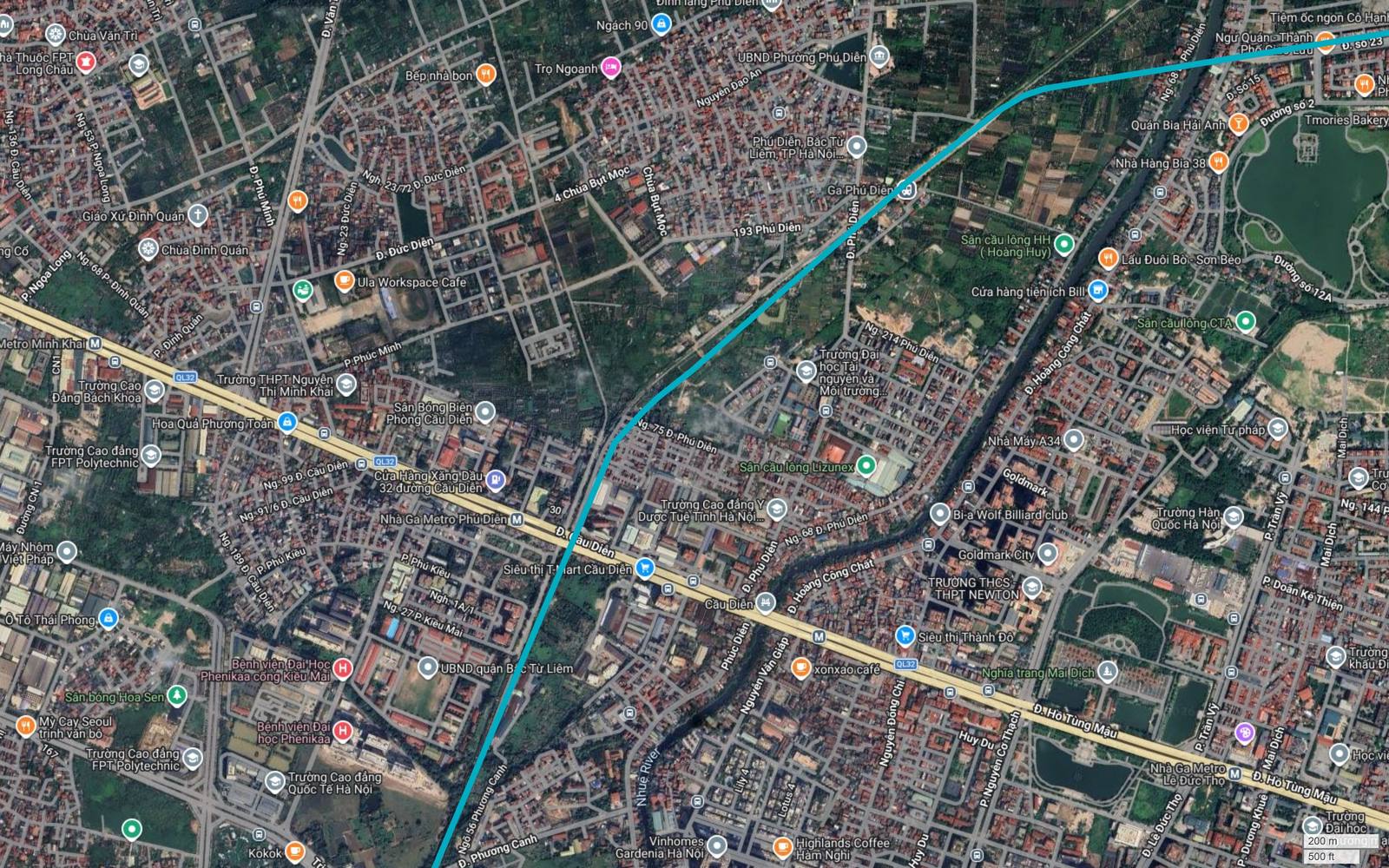 Tuyến metro số 6 Hà Nội cắt Quốc lộ 32 tại Phú Diễn, trục đường có ba nhà ga của tuyến metro số 3 đang khai thác